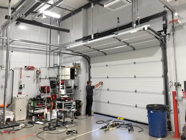 Murrieta Garage Door Repair certified technician performing commercial door repair at a Murrieta business facility